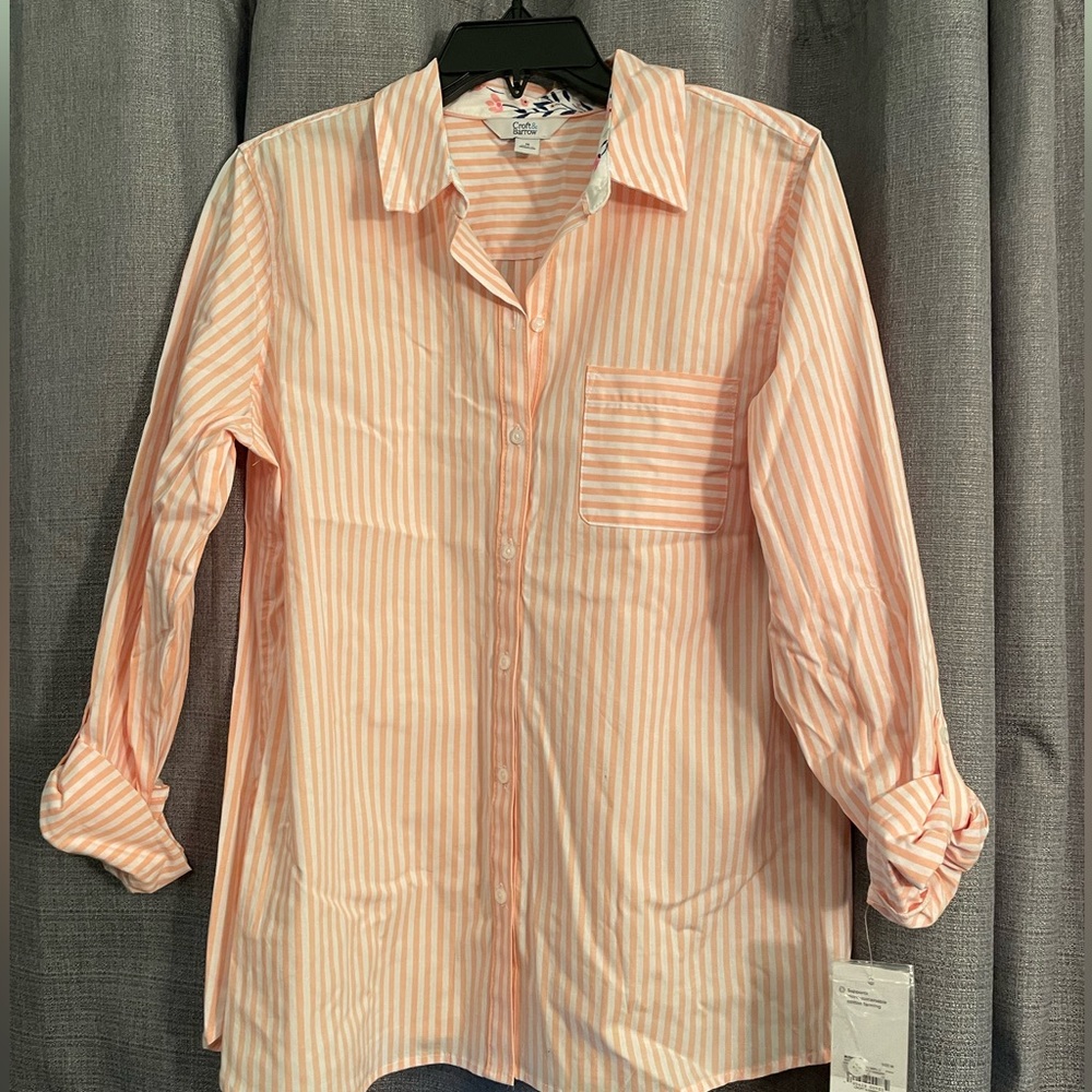 NWT peach striped button up.